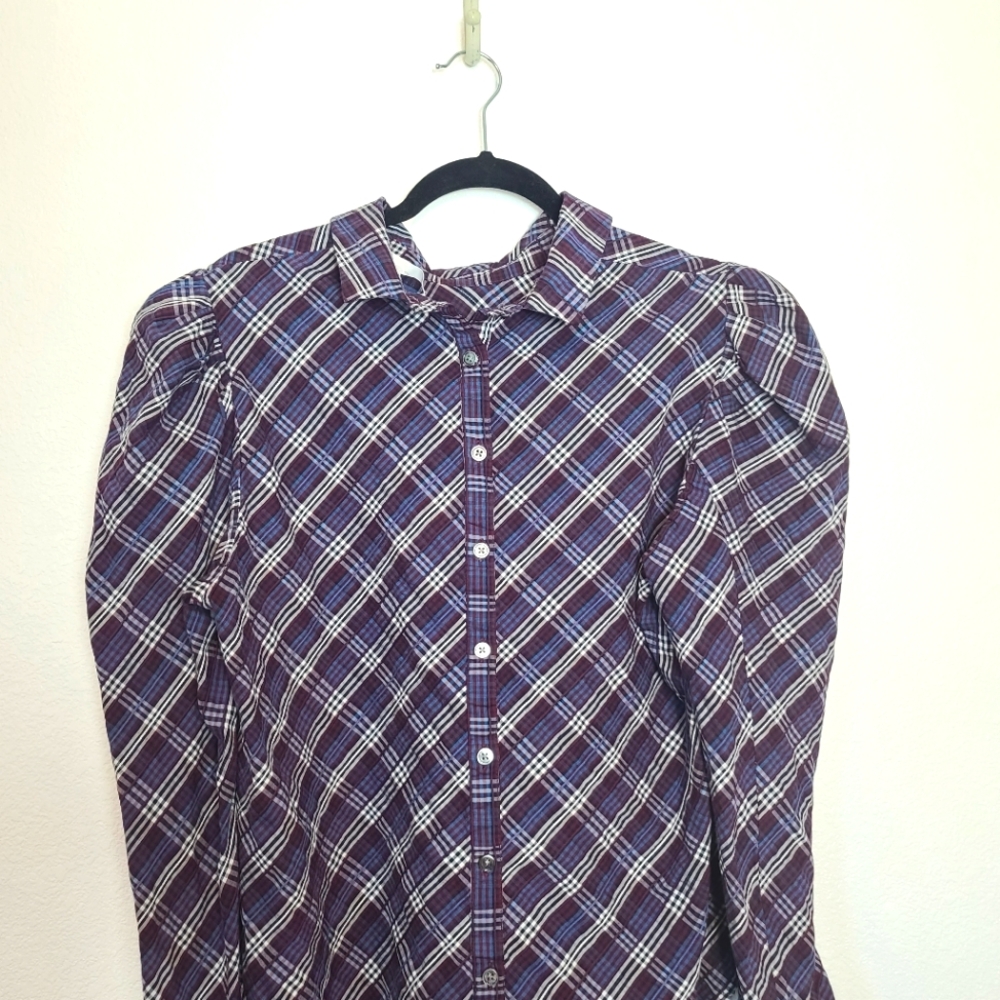Veronica Beard Isabel Reverse Plaid Shirt Blouse Top Size 14 - Picture 6 of 11